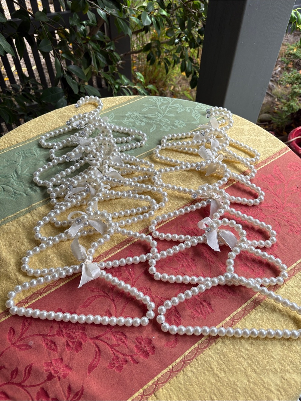 Pearl Beaded Bridal Hangers with Satin Bows - Set of 15